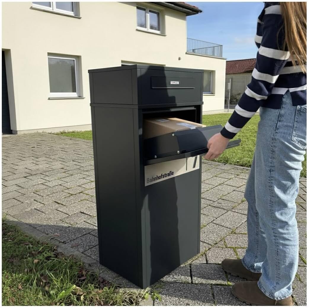Metzler Briefkasten und Paketbox entnahme hinten, Paketbriefkasten rückseitig mit austauschbarem Nam