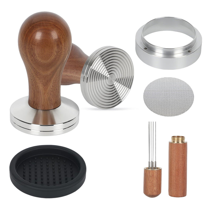 Kaffee Tamper 51mm Set, Siebträger Zubehör Set mit Puck Screen 51mm, WDT Tool, Tampermatte und Magne