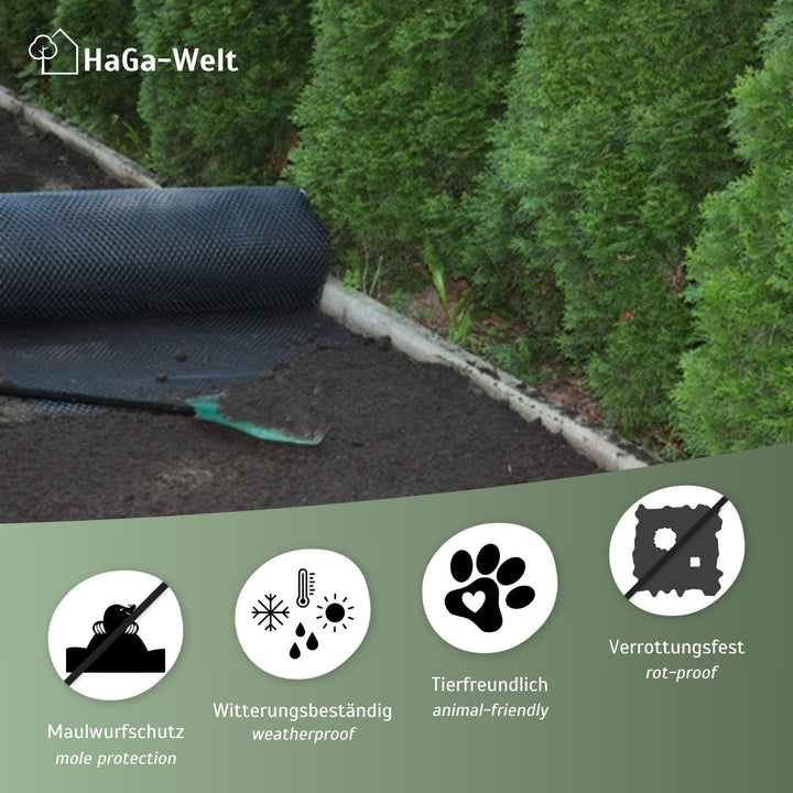 HaGa® Maulwurfgitter 10m x 1,2m Kunststoffgitter Maulwurfschutz in grün - pflanzenverträglich - verr