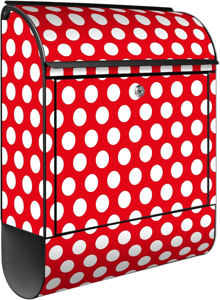 banjado® Design Briefkasten mit Motiv Punkte Rot 39x47x14cm &amp; 2 Schlüssel - Briefkasten Stahl schwar