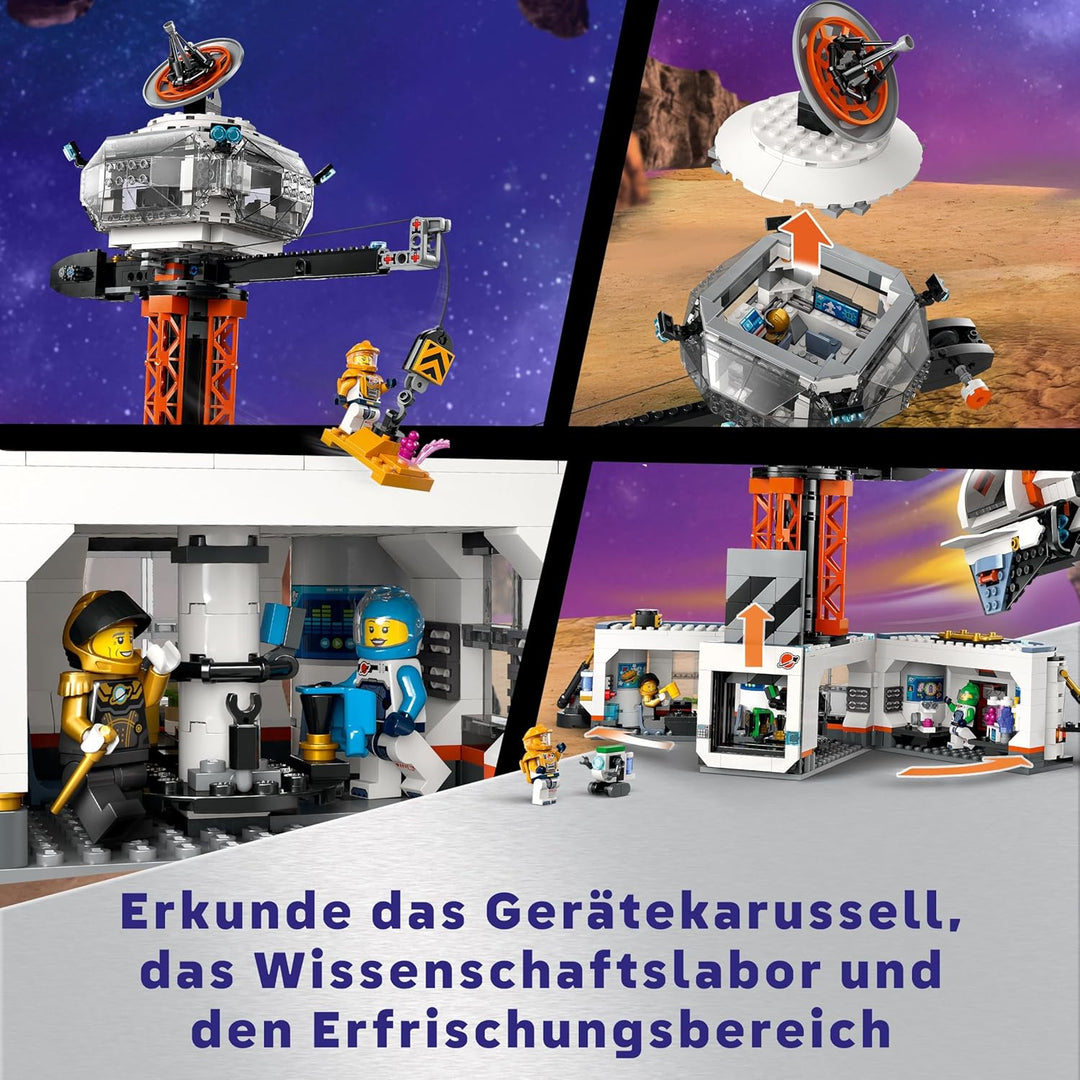 LEGO City Raumbasis mit Startrampe, Raumstation-Spielzeug mit Weltraum-Fahrzeug und Raumschiff für K
