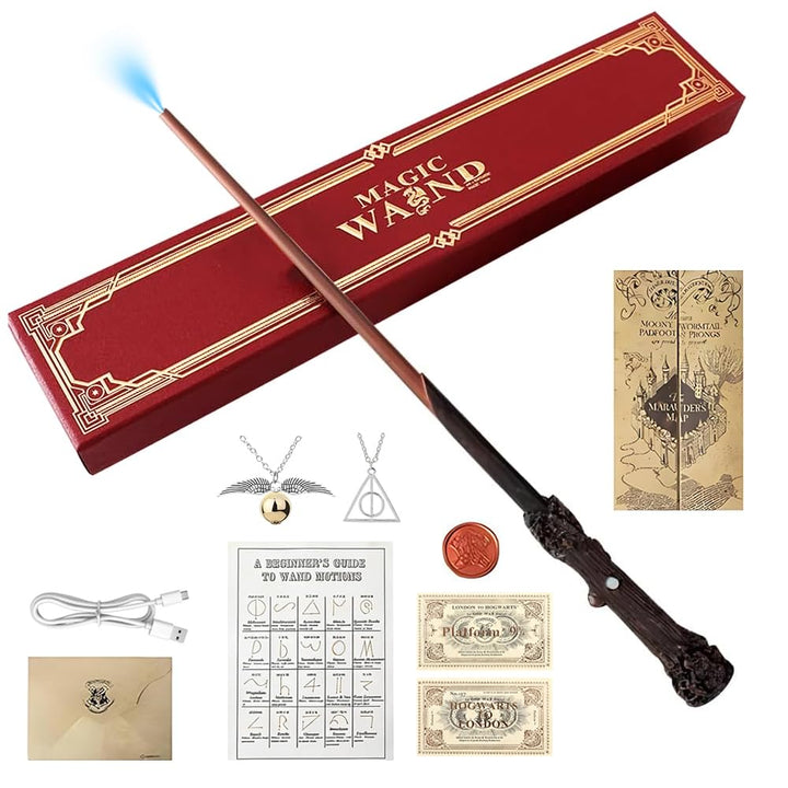 Harry Zauberstab mit Licht, 35CM ZauberstabHpotter, Zauberstab aus Harz, USB Aufladung Magic Harry Z