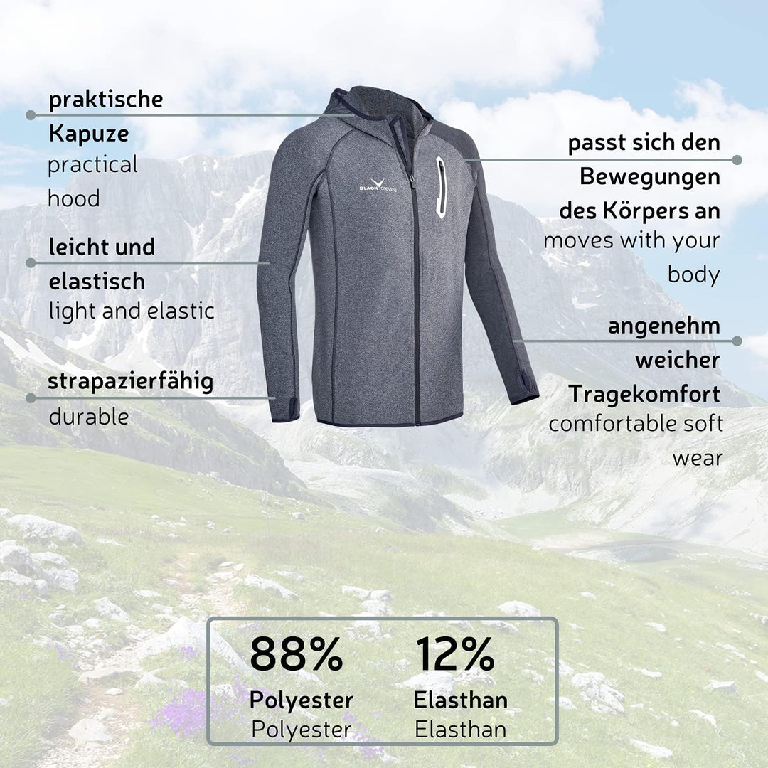 Black Crevice Herren Microfleece Jacke Second Layer Midlayer Kapuze BCR297879 blood red/steel blue M