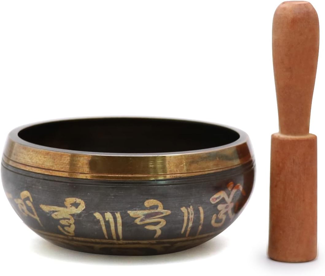 Exqline Tibetische Klangschale Set, 11,5 cm Singing Bowl aus Tibet mit Holz Klöppel & Handgemachte K