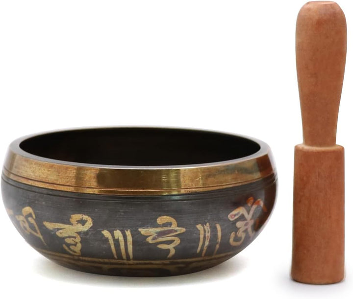 Exqline Tibetische Klangschale Set, 11,5 cm Singing Bowl aus Tibet mit Holz Klöppel & Handgemachte K