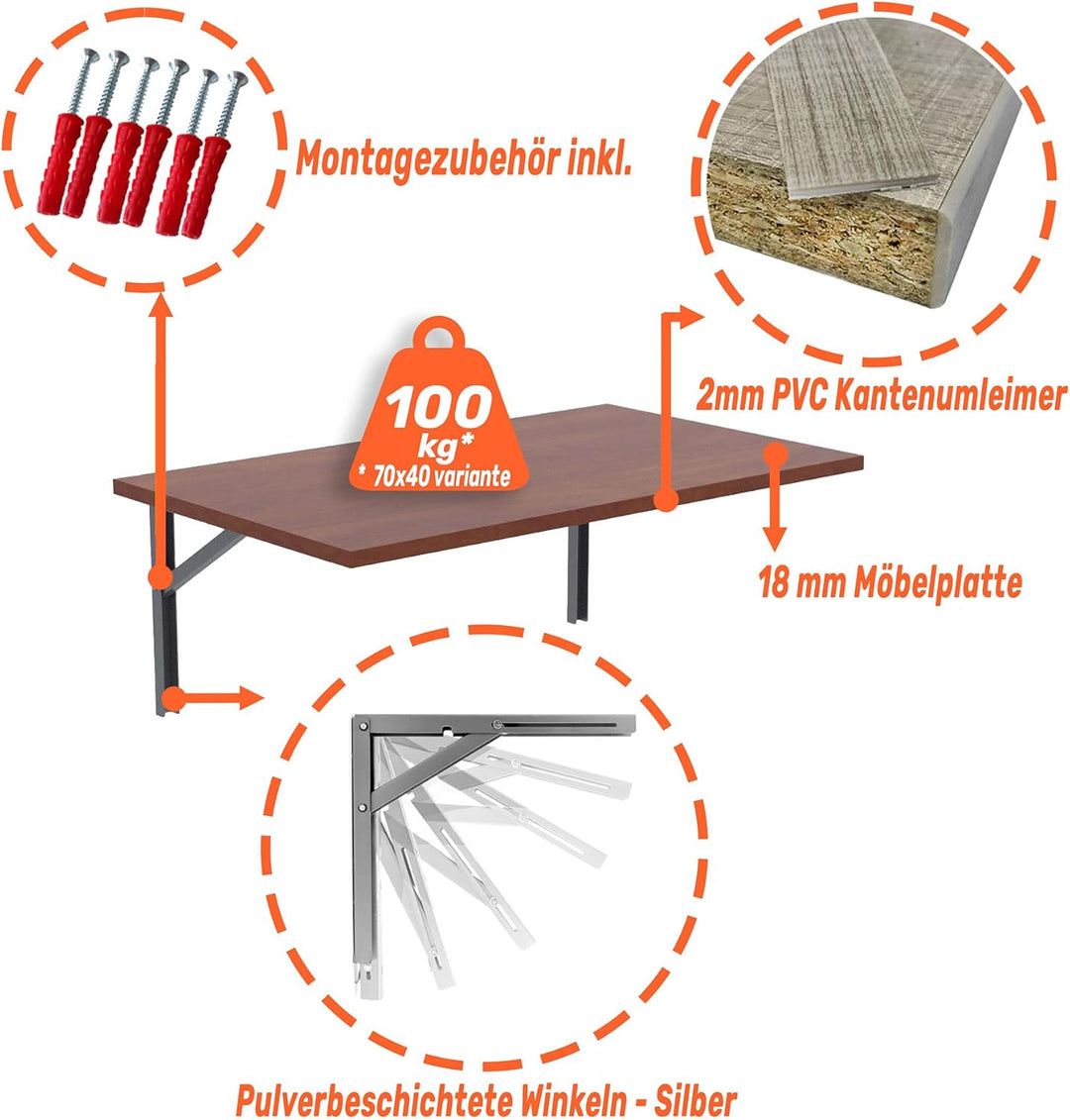 MIKON 70x60 | Wandklapptisch Klapptisch Wandtisch Küchentisch Schreibtisch Kindertisch | Locarno 70x
