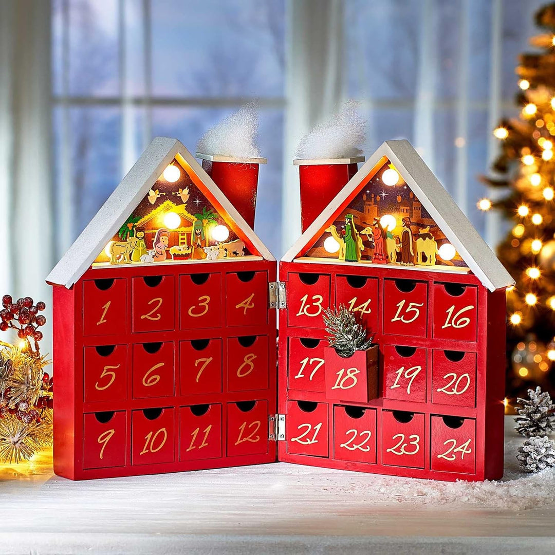 Befüllbarer LED Musik Adventskalender Holz Krippenszene Weihnachtskalender Advents Kalender Weihnach