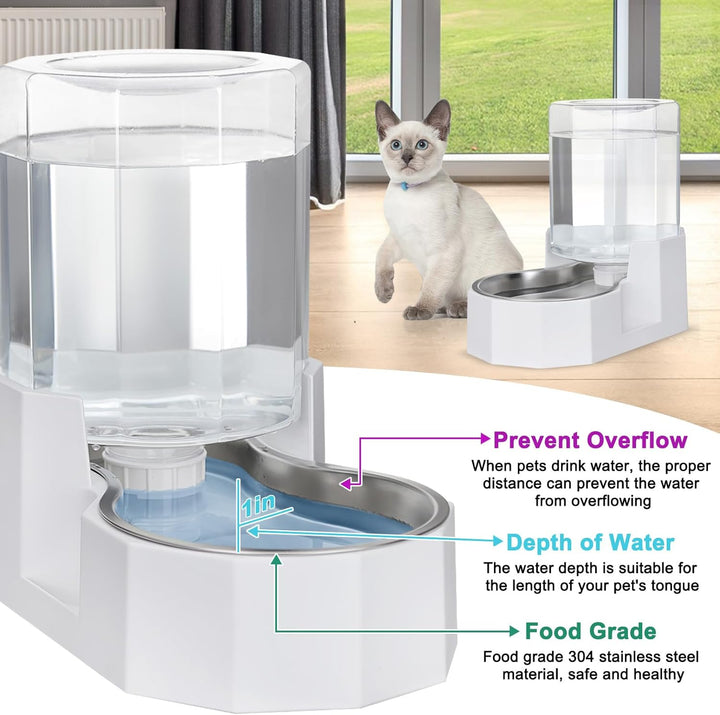 Sfozstra 5L weisser Trinkbrunnen f. Hunde – Edelstahl, standsicher | Schwerkraftbetrieben, 5L, weiss