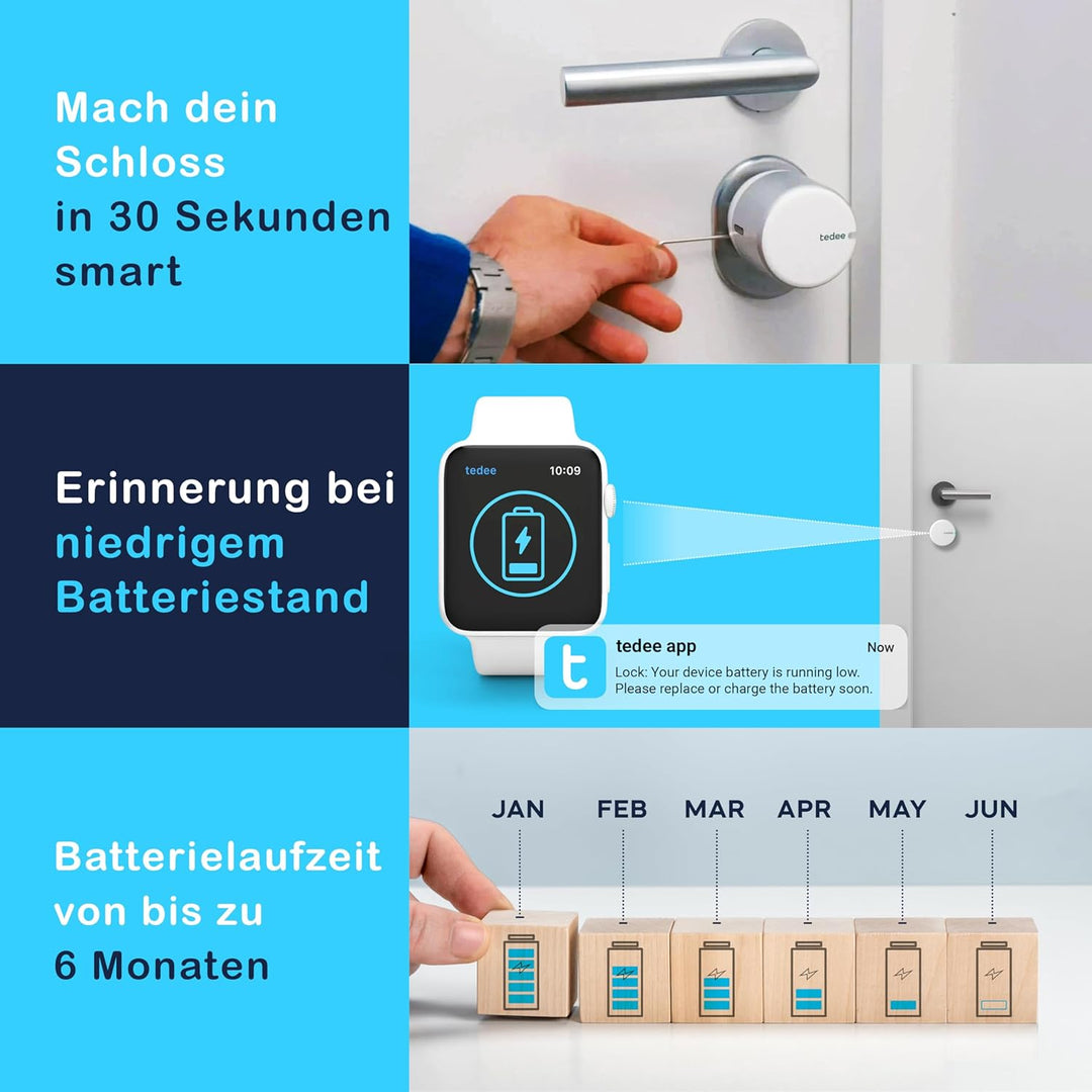 tedee Lock GO, smartes Türschloss, einfach nachrüstbar, ohne Zylindertausch, Steuerung via Bluetooth