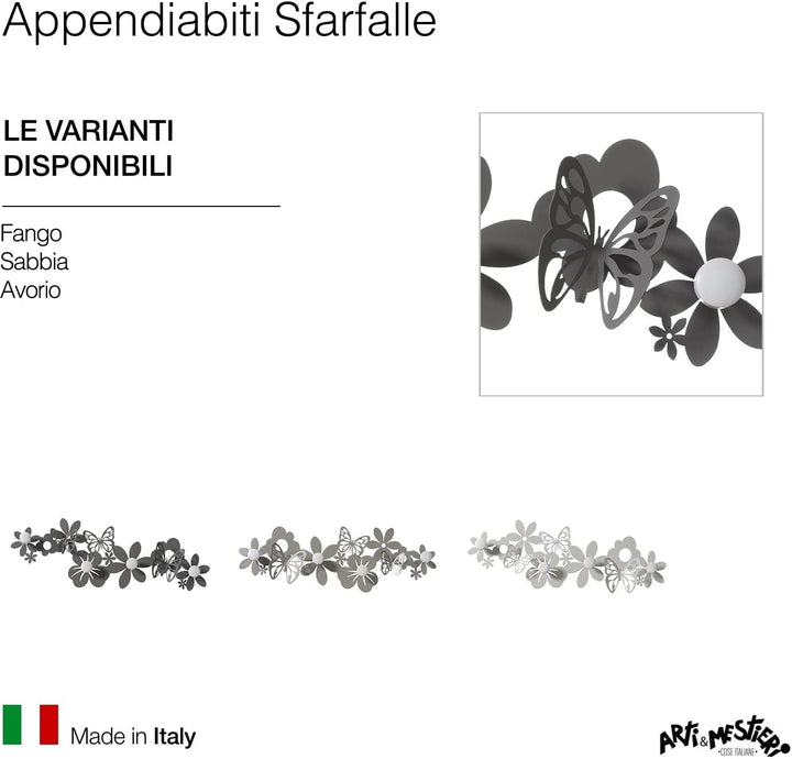Arti & Mestieri Sschmetterlinge - Design-Garderobe 100 % Made in Italy - aus Eisen, 78 x 27 cm (Schl