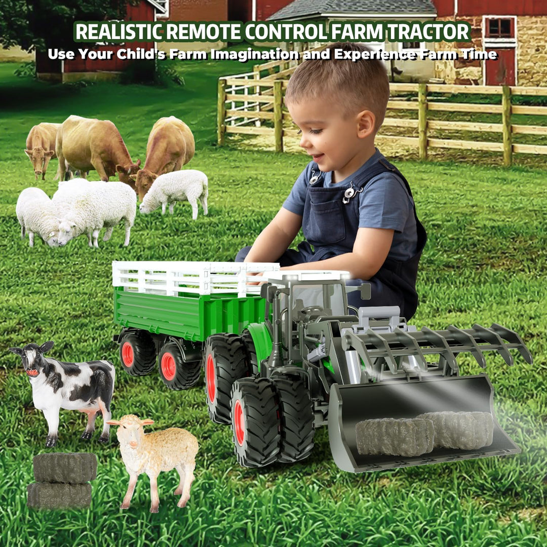 PENGBU RC Traktor Spielzeug ab 3 4 8 Jahre, 2.4 GHz Ferngesteuerter Traktor Ferngesteuert, Trecker F
