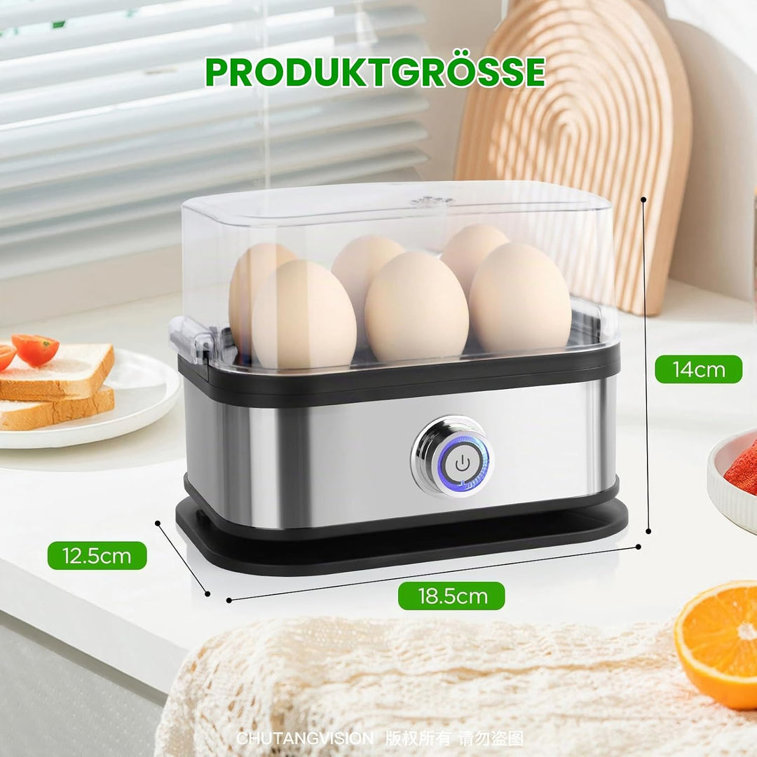 VINATO Eierkocher, bis zu 6 Eier (weich, mittel, hart, pochiert), Familiengrösse Egg Cooker, Leicht