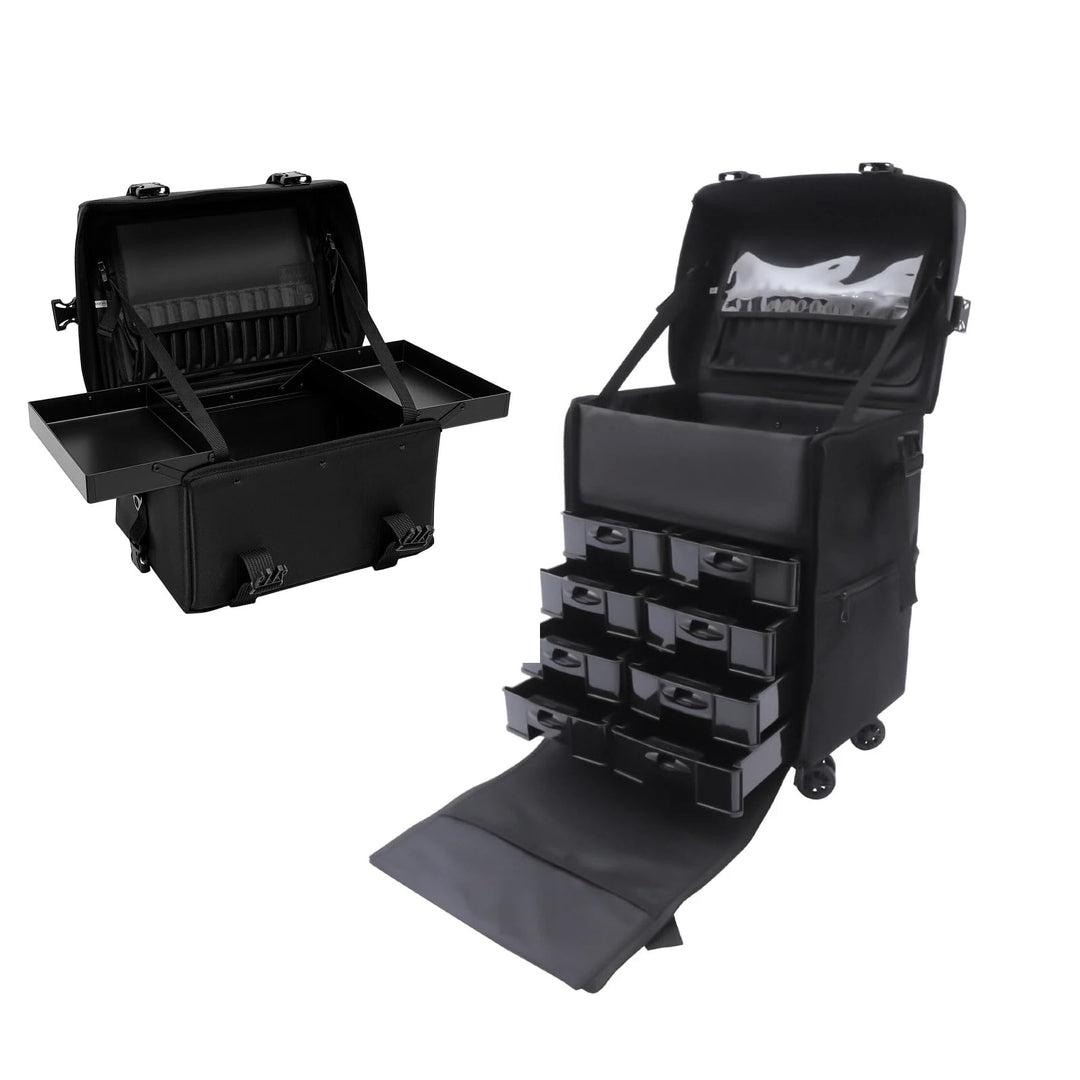 Kosmetikkoffer Trolley mit Schublade, 2 In 1 Professioneller Beauty Make-up-Koffer, Abnehmbarer Trav