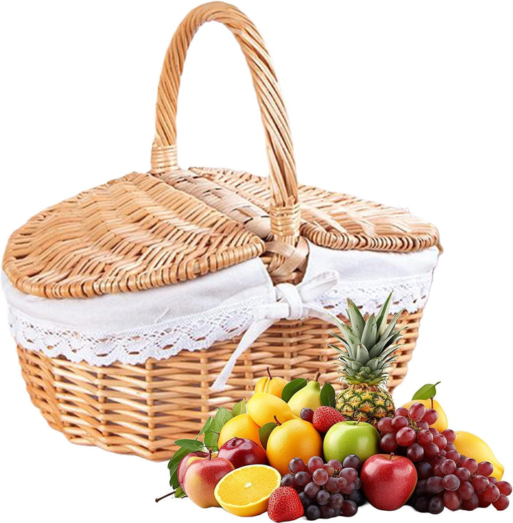 Weidenkorb mit Griff-Design – Picknickkörbe | leerer Weidenkorb | grosse Aufbewahrungsbox für Outdoo