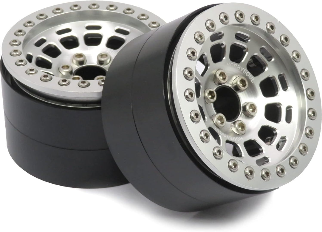 hobbysoul 4 Stück Breite 1,57Zoll (40mm) 2,2 Beadlock Räder 122g/Felge, 2,2 Räder Silberne Felgen Fü