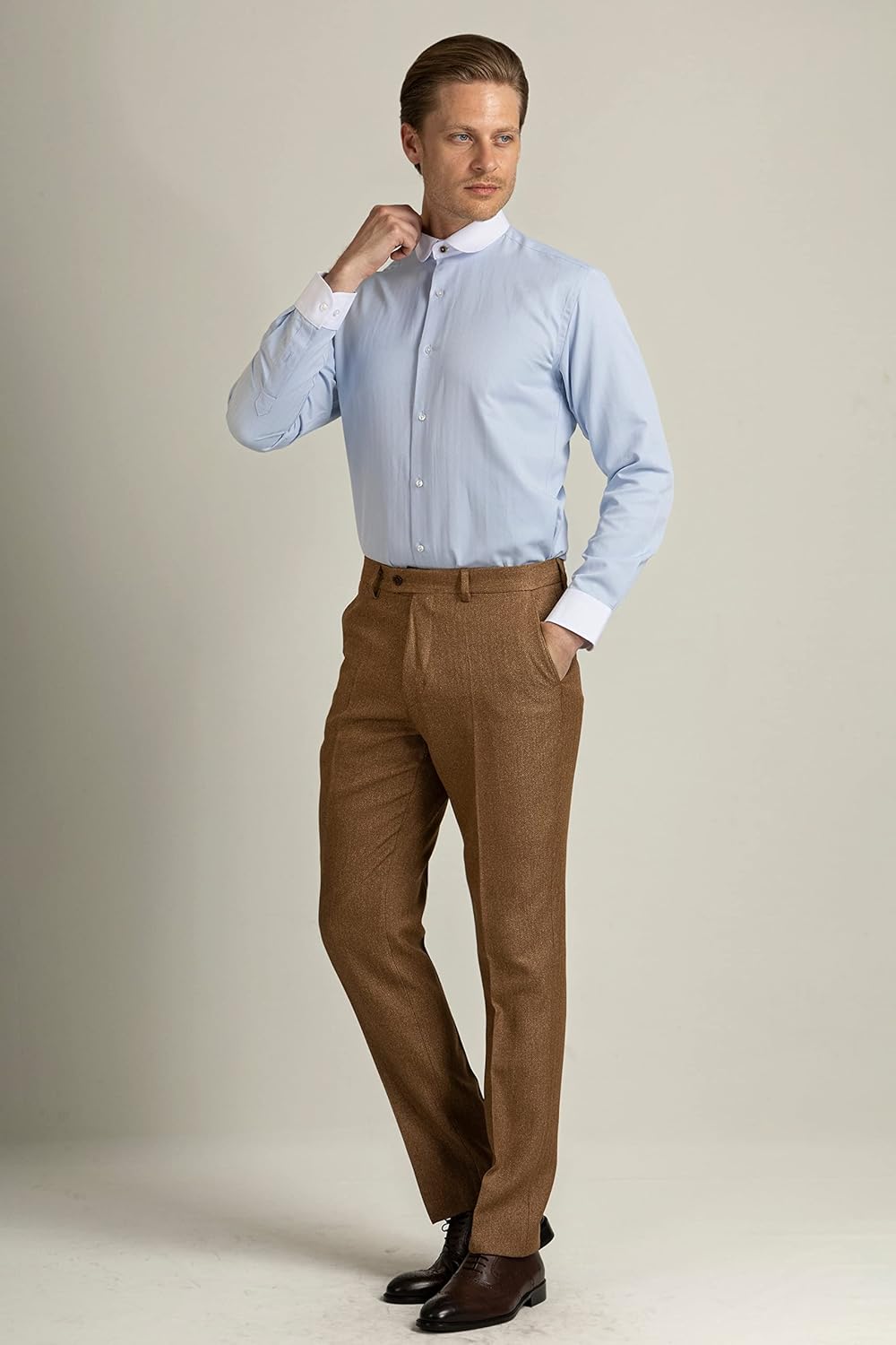 Hemd mit Rundkragen für Herren | Slim-Fit-Businesshemden & Freizeithemden mit Rundkragen | Hemd im R