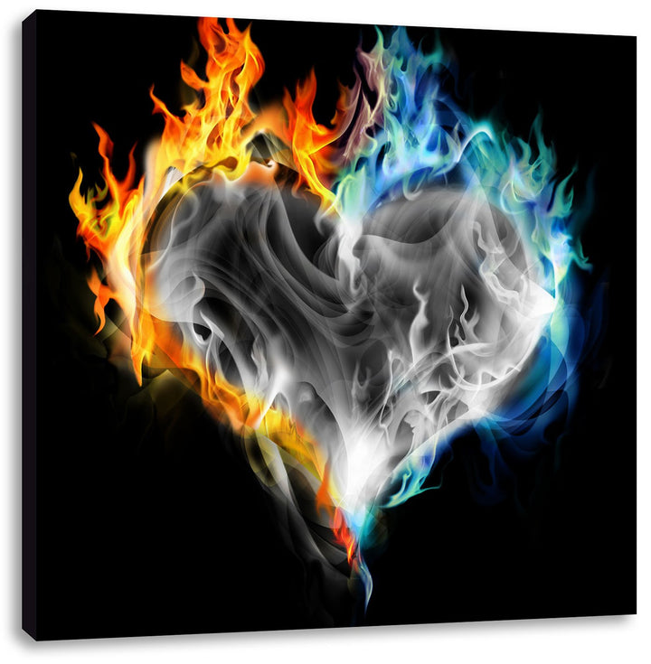 Pixxprint Herz aus Feuer und Wasser als Leinwandbild Quadratisch/Grösse: 70x70 / Wandbild/Kunstdruck