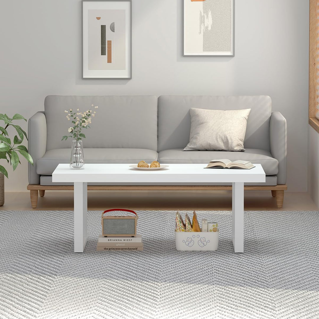 IBF Weiss Couchtisch, minimalistscher industrieller Holzzentertisch, moderner einfacher rechteckiger