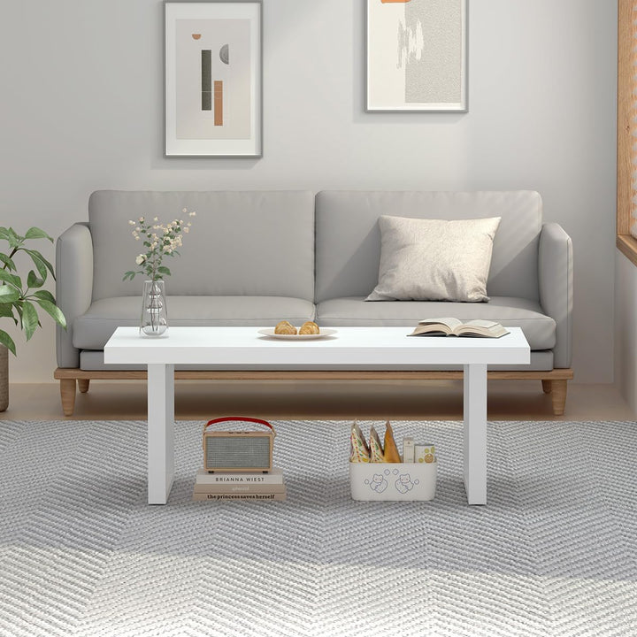 IBF Weiss Couchtisch, minimalistscher industrieller Holzzentertisch, moderner einfacher rechteckiger