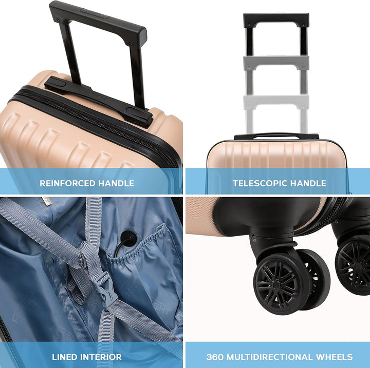 Flight Knight Premium Hard Shell Lightweight Hand Luggage - 8 Spinner Wheels - Side Lock & USB Port