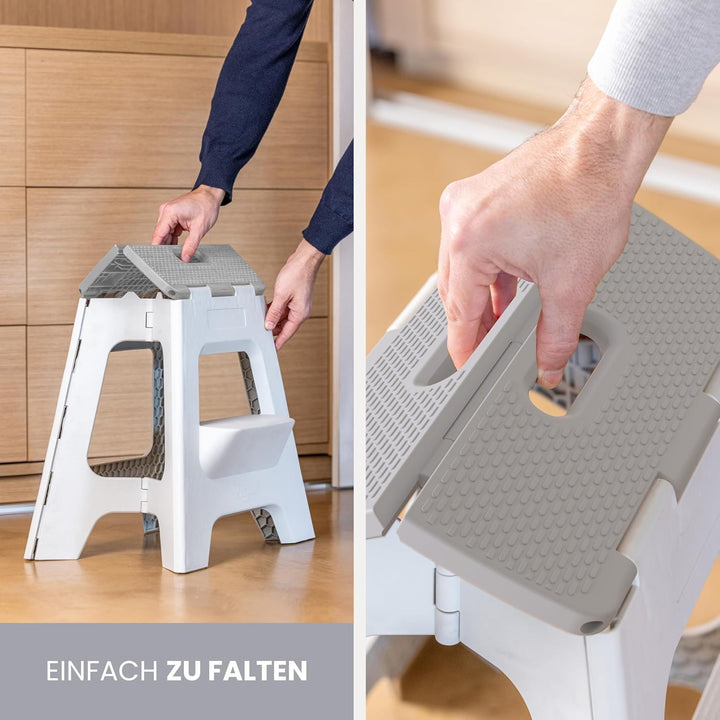 Vigar Compact zweistufiger Tritthocker klappbar 40 cm mit Griffen, Grau, 43x39x40 Grau 40 cm | doppi