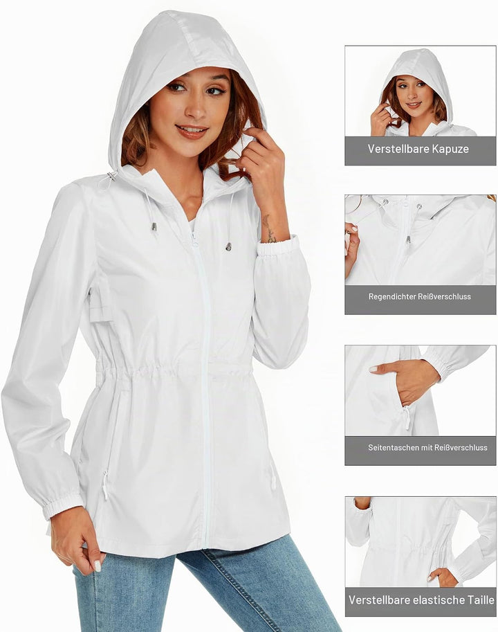 Rapbin Regenjacke Damen Wasserdicht Atmungsaktiv Leicht Outdoorjacke Windbreaker Packbare Regenmante