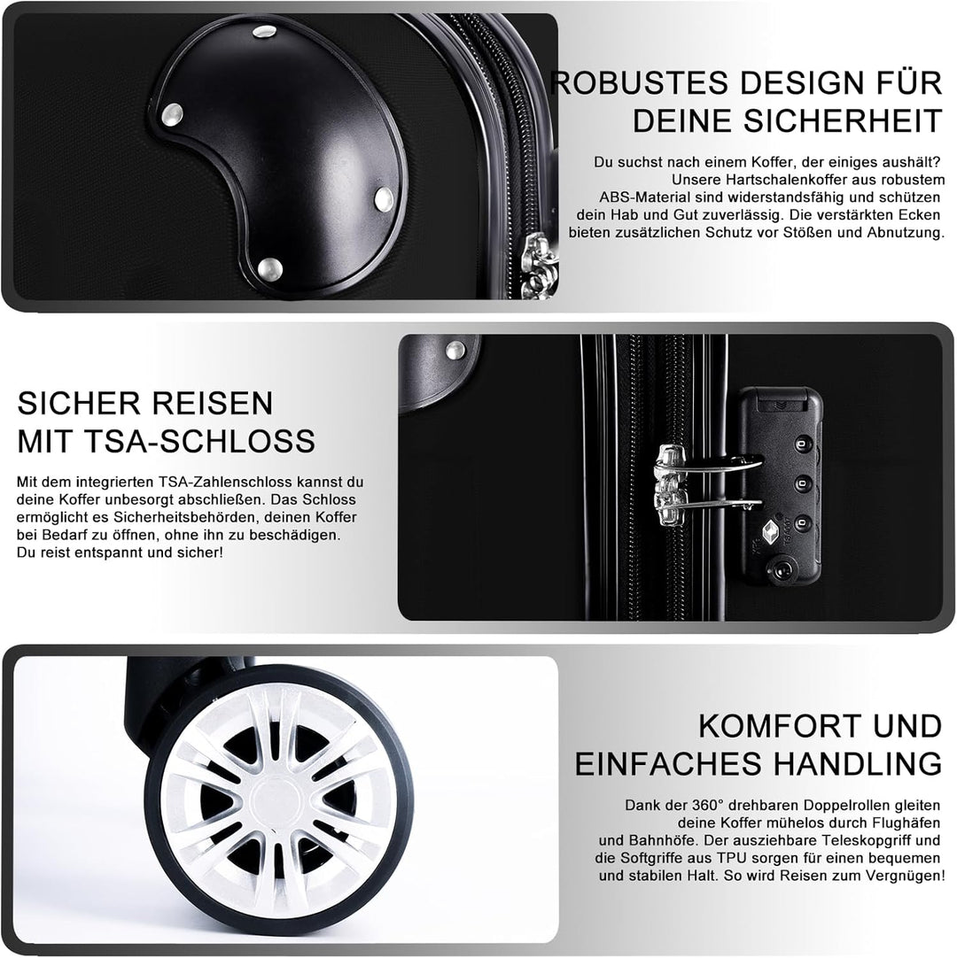 3er Kofferset - Robuste ABS- Hartschalenkoffer, TSA-Zahlenschloss, erweiterbare Kapazität - in M, L,