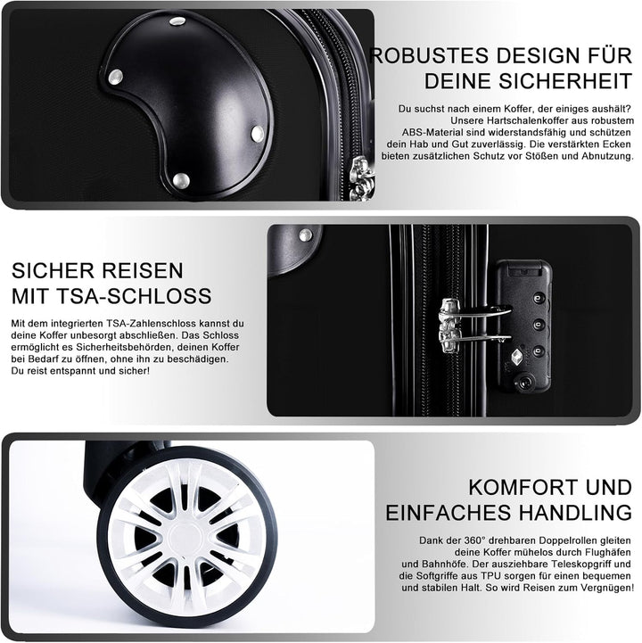 3er Kofferset - Robuste ABS- Hartschalenkoffer, TSA-Zahlenschloss, erweiterbare Kapazität - in M, L,
