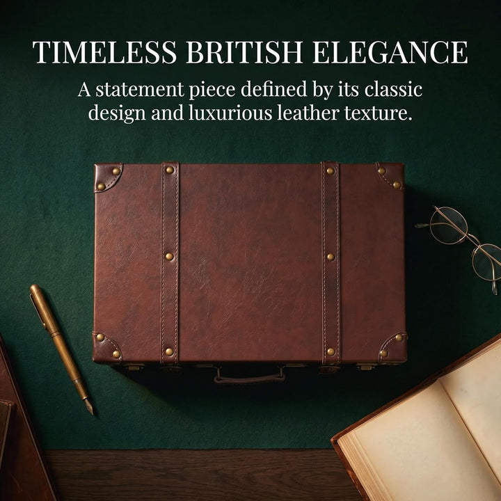 UPKOCH Britischer Stil Vintage Lederkoffer aus Holz mit grosser Kapazität, dekorative Aufbewahrung f