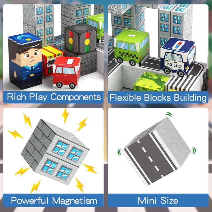 Magnetische Bausteine Stadtverkehr Set, Reisespielzeug für Kinder STEM Spielzeuge Reise Lerngeschenk