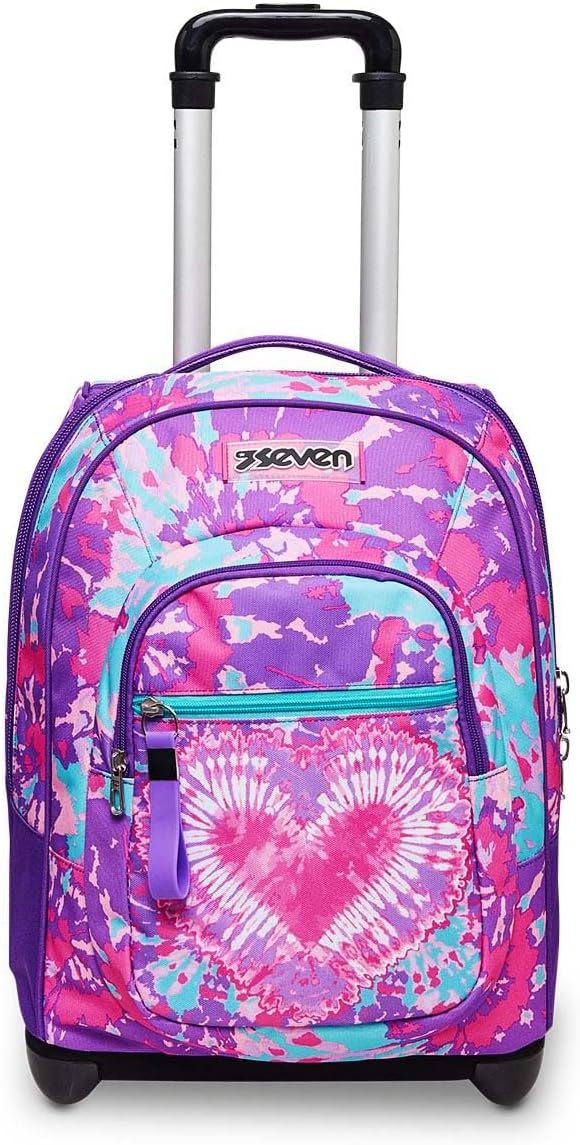 Seven Trolley TRENDY HEART GIRL, 2 in 1, Schulranzen mit Rollen, Rucksack mit Trolleyfunktion für Ki