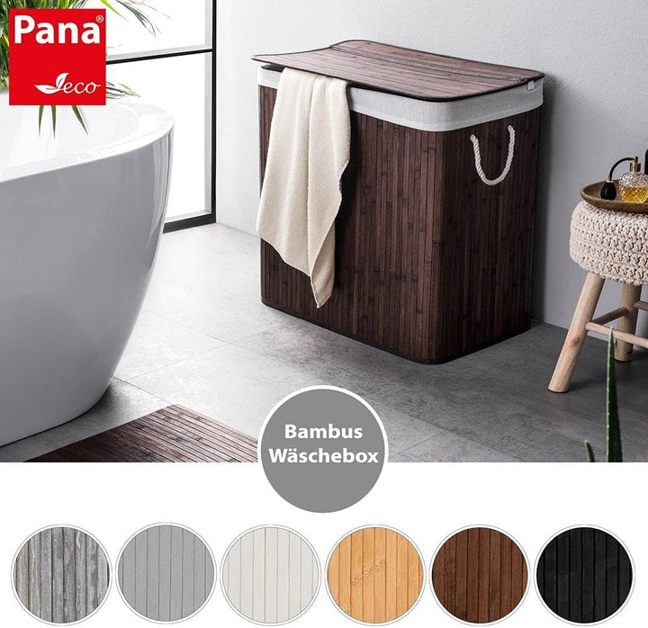 PANA®ECO Bambus Wäschekorb mit Deckel (72 L) • Wäschebox mit herausnehmbaren Wäschesack • Faltbarer