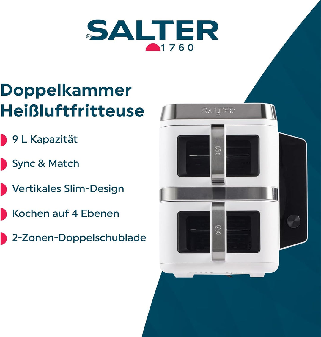 Salter VertiCook View Air Fryer - Vertikale Doppelschublade, Kochen auf 4 Ebenen, XL 9L Kapazität -