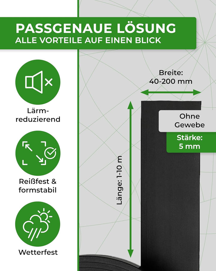 Gummistreifen bis 10m Länge in 5mm dick und 8 verschiedenen Breiten Hartgummi Vollgummi Gummiauflage