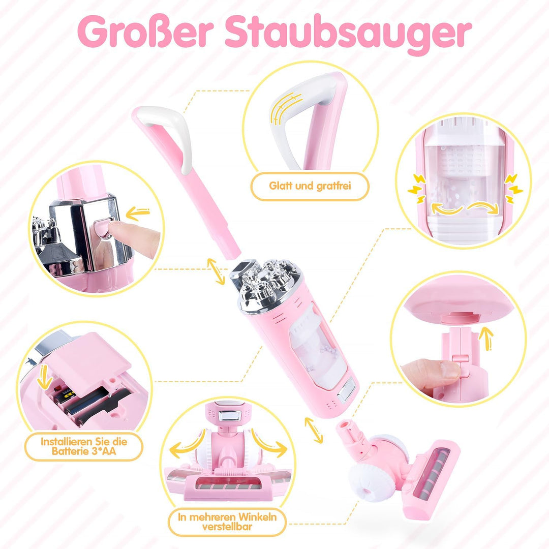 PLAY 2 in 1 Kinder Staubsauger Set, Elektrischer Staubsauger Spielzeug mit Eva-Granulat, Saugen und