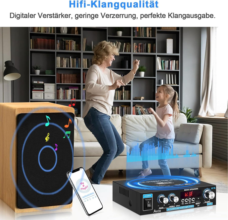 AK35 HiFi Stereo Amplifier Bluetooth 5.0 Digital Mini-Verstärker 300W 2.0-Kanal HiFi-Leistungsverstä