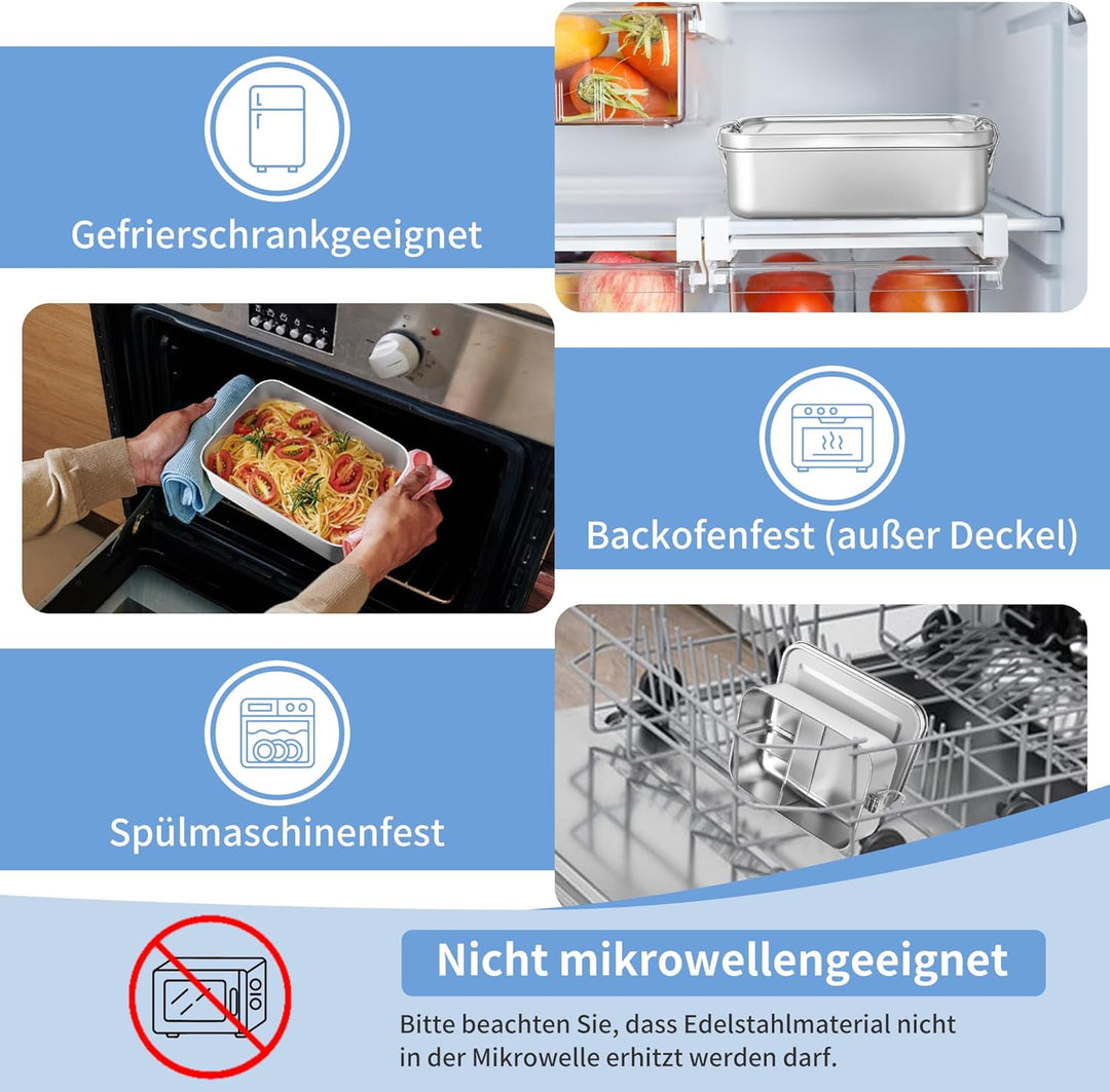HaWare Brotdose mit Fächern, 1400ml Edelstahl Bento Box Lunchbox für Kinder & Erwachsene, Auslaufsic