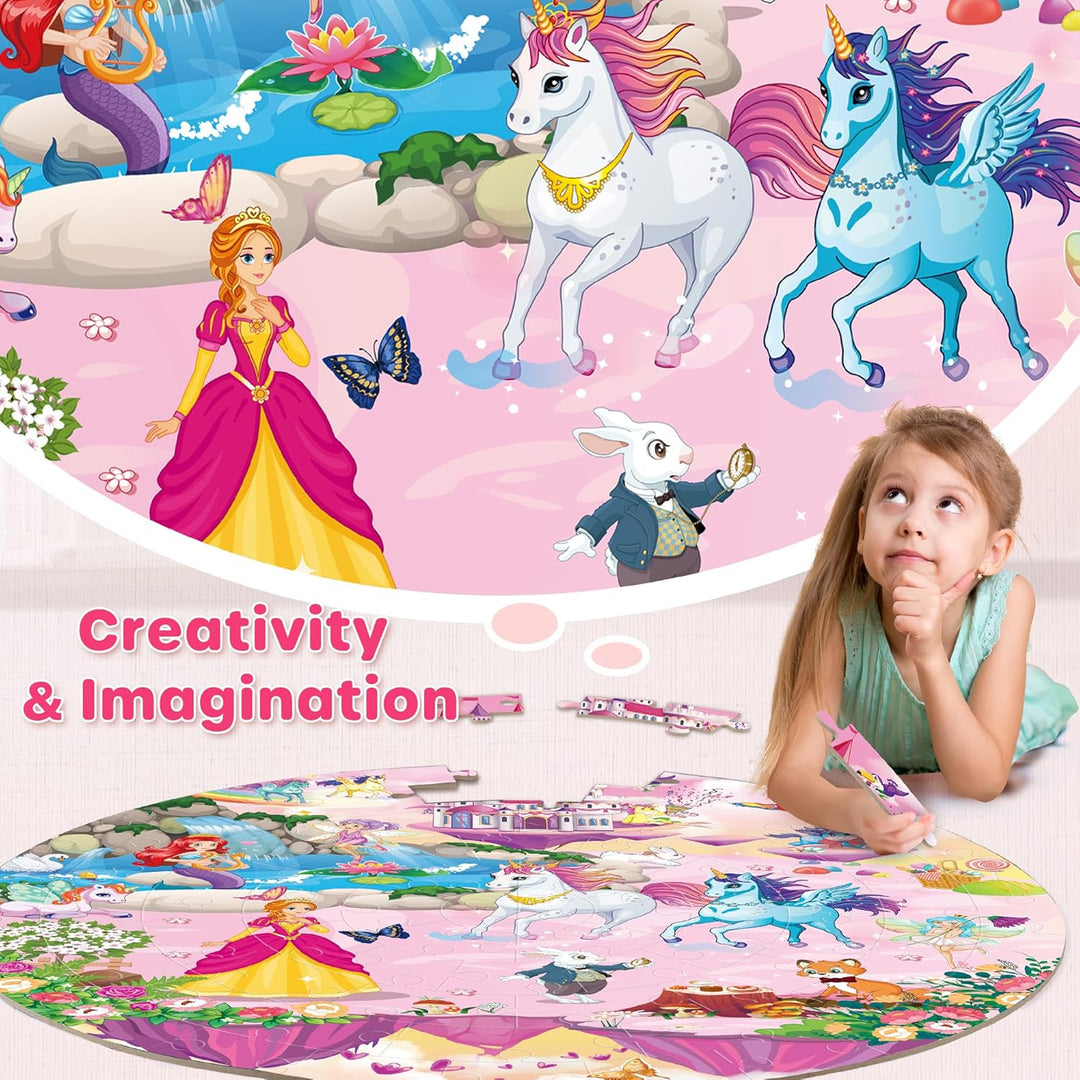 SYNARRY Grosse Einhorn Prinzessin Boden Puzzle für Kinder ab 3 4 5 6 7 8 Jahren, 70 Teile Kinderpuzz