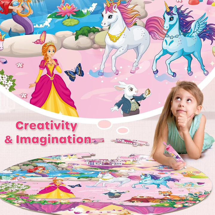 SYNARRY Grosse Einhorn Prinzessin Boden Puzzle für Kinder ab 3 4 5 6 7 8 Jahren, 70 Teile Kinderpuzz