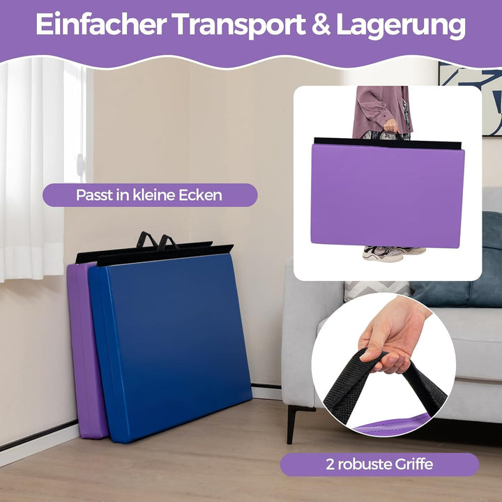 COSTWAY 180x60x4cm Weichbodenmatte, 2 Fach klappbare Gymnastikmatte, Yogamatte mit Klettverschluss u