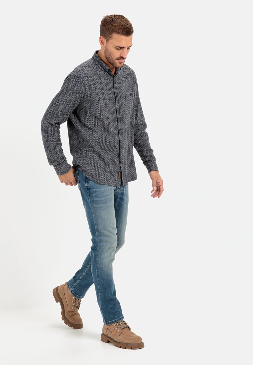 camel active Herren Flanellhemd mit tonalem Minimalprint 5XL Asphalt, 5XL Asphalt