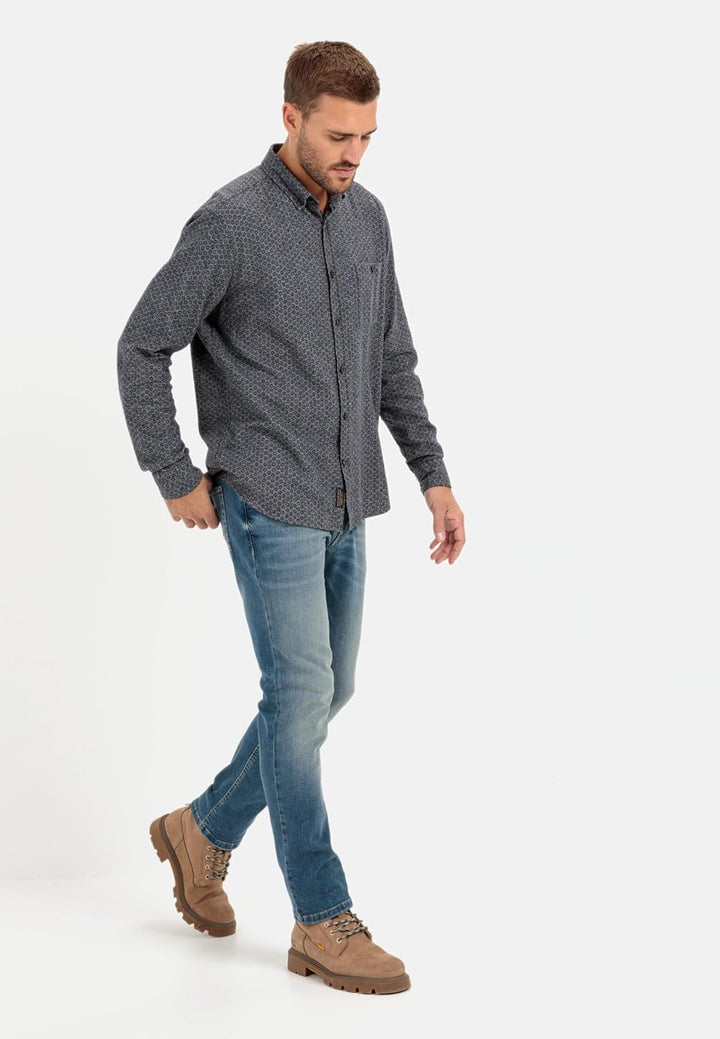 camel active Herren Flanellhemd mit tonalem Minimalprint 5XL Asphalt, 5XL Asphalt