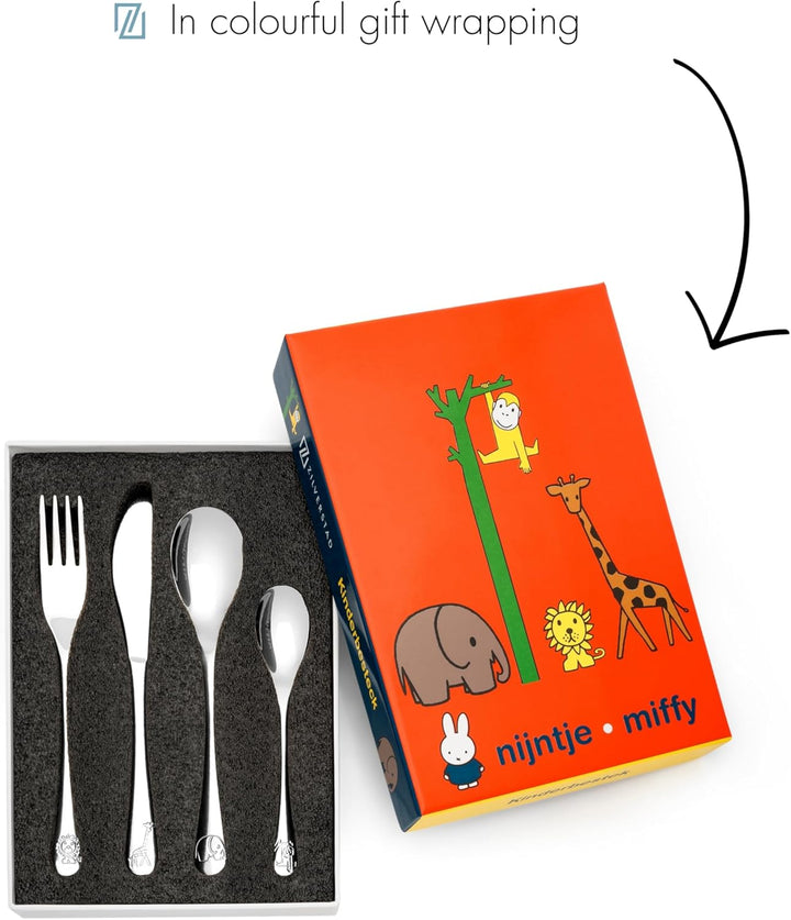 Zilverstad 6839030 Kinderbesteck miffy Zoo 4-tlg 18/10 Edelstahl 16/17/16/13cm