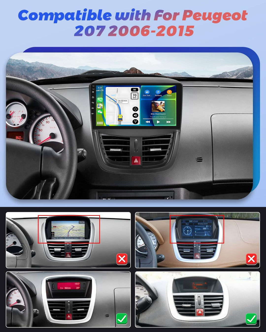 Hikity 2+64GB Android 15 Autoradio für Peugeot 207 2006-2015 Radio Wireless Carplay Android Auto, 9