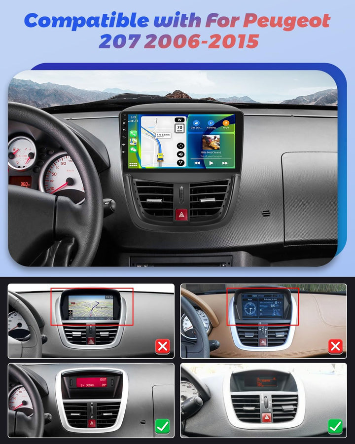 Hikity 2+64GB Android 15 Autoradio für Peugeot 207 2006-2015 Radio Wireless Carplay Android Auto, 9