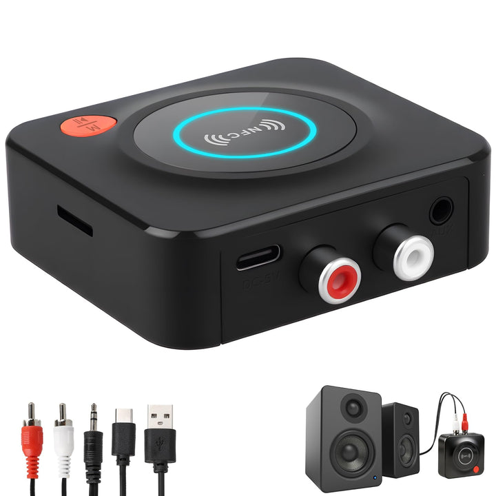 Bluetooth 5.1 Receiver mit AUX 3,5mm und RCA Adapter, Wireless Audio Empfänger für Stereoanlage und
