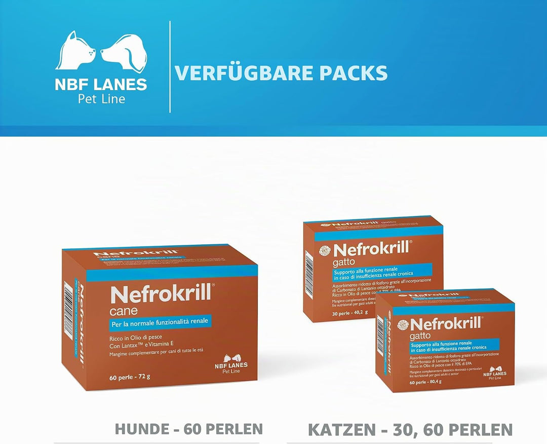 NBF Lanes | Nefrokrill Hund und Katze, 60 Appetable Perlen, Unterstützung der Nierenfunktion bei chr