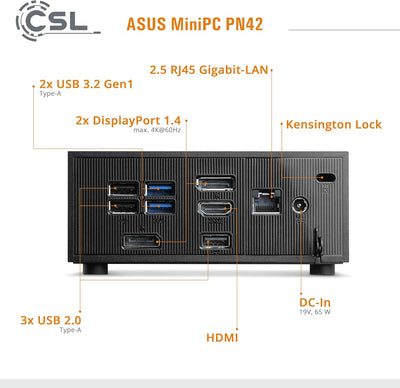 Mini PC ASUS PN42 mit Windows 11 Pro, Intel N100 4X 3400 MHz, 1000 GB M.2 SSD, 32 GB DDR4-RAM, Intel