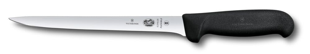 Victorinox Fibrox Filetiermesser, Scharfes Küchenmesser für Fleisch und Fisch, 20 cm, Gerade Klinge,