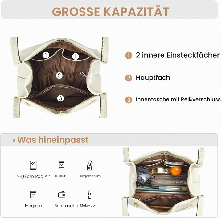 Kattee Damen Handtaschen und Tragetaschen aus weichem Echtleder Schultertasche mit magnetischem Druc